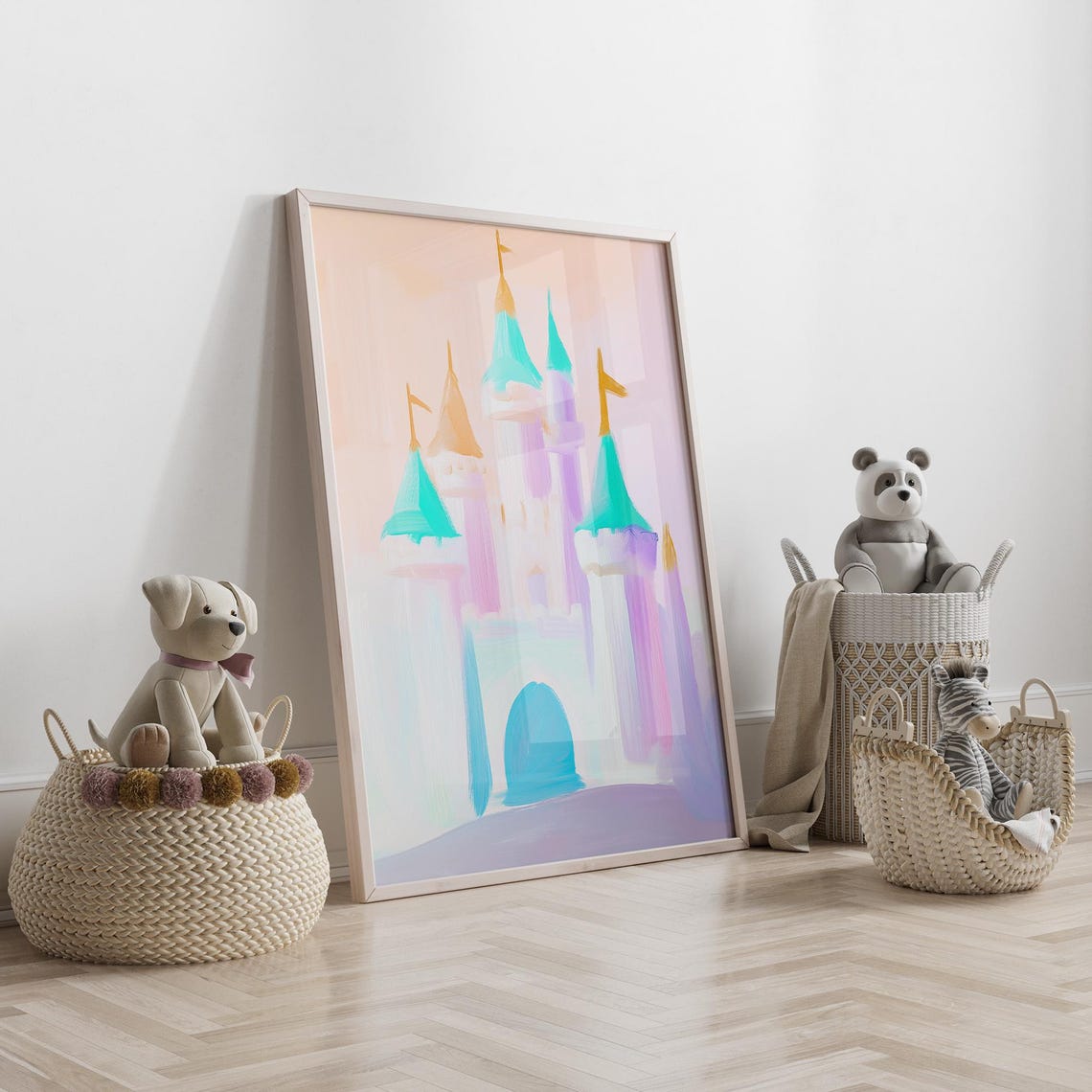 Pastel Fairy Tale Castle Magic Kingdom Princess Nursery Wall Art - Image 4