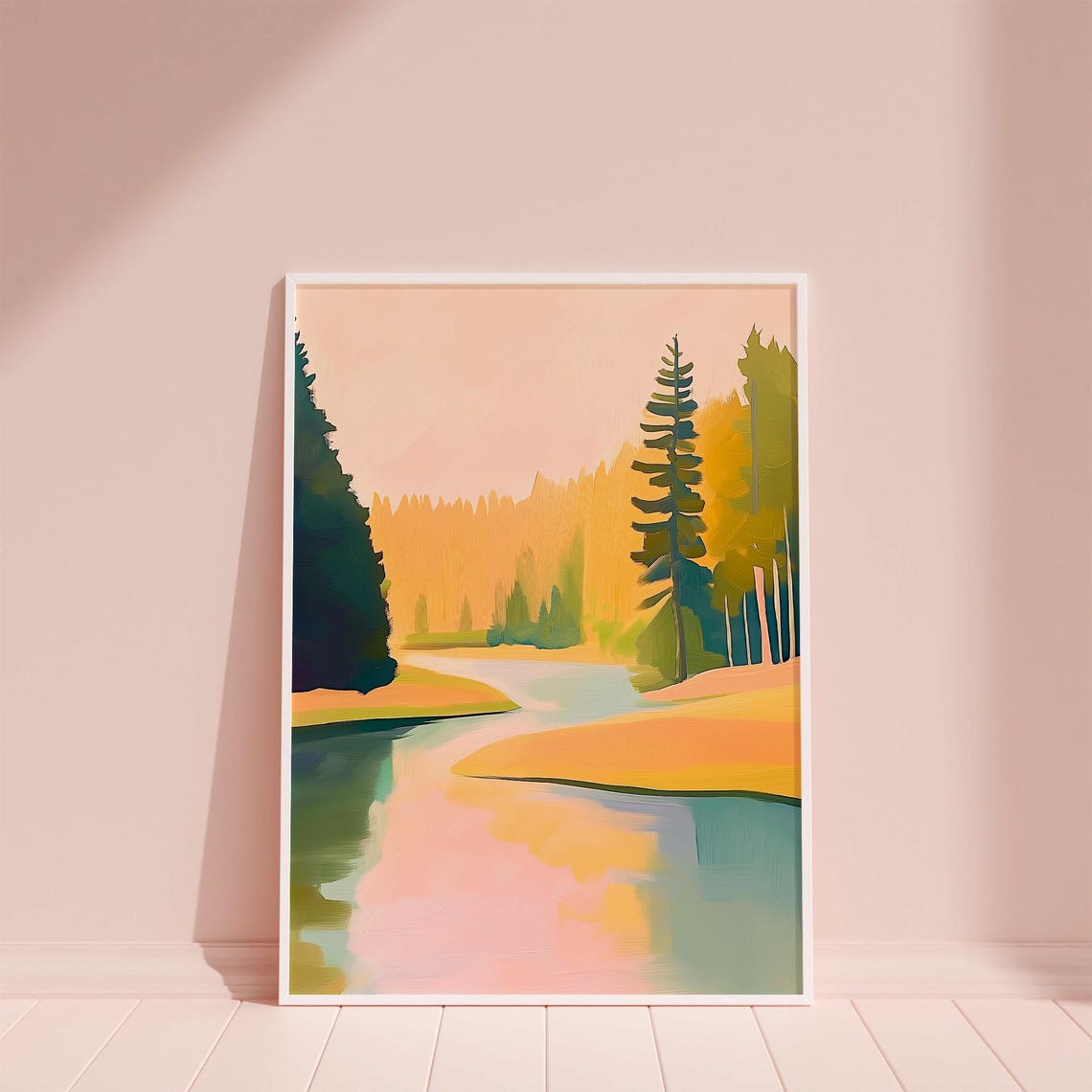 Golden Autumn River Winding Through Pine Forest at Sunset Poster - Image 2