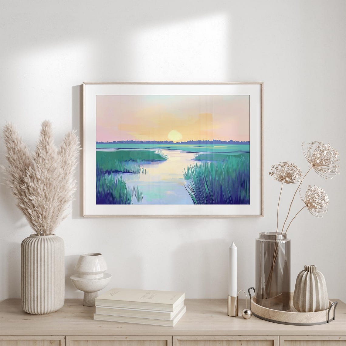 Coastal Marsh Sunset With Winding Creek And Teal Grasses Poster - Image 3