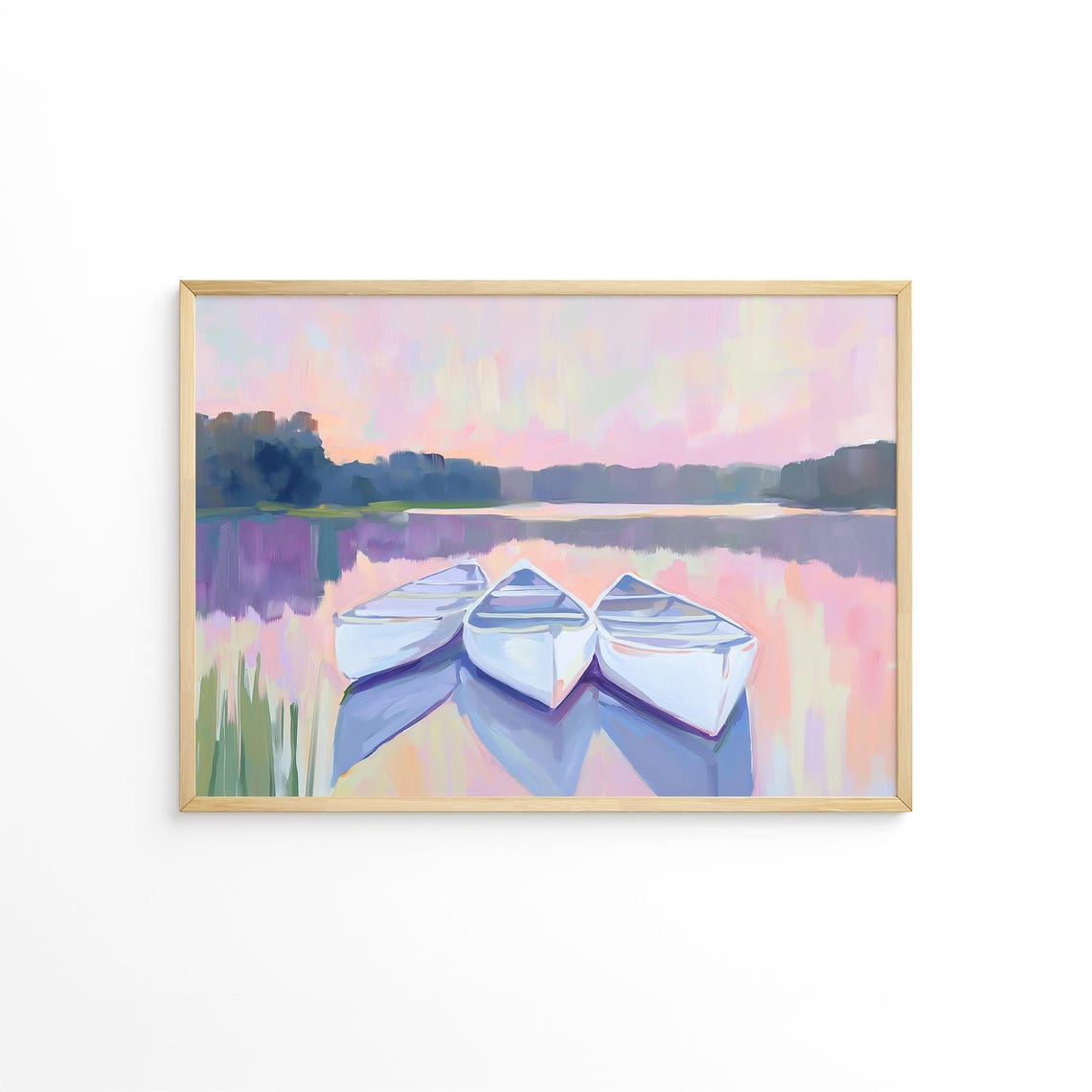 Three White Rowboats Resting On Pink Sunset Lake Boating Poster - Image 5