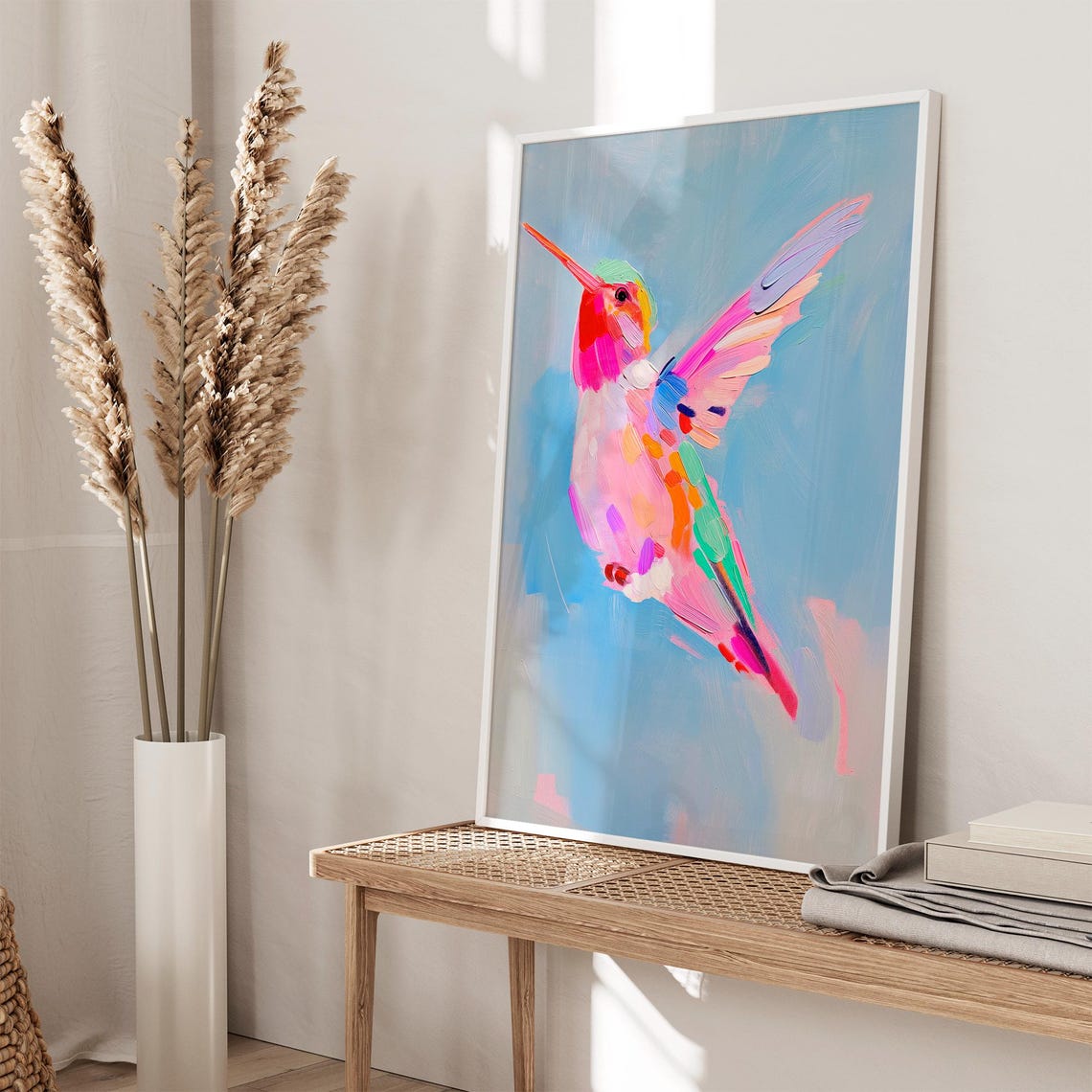 Colorful Hummingbird In Flight Pastel Impressionist Bird Poster - Image 3