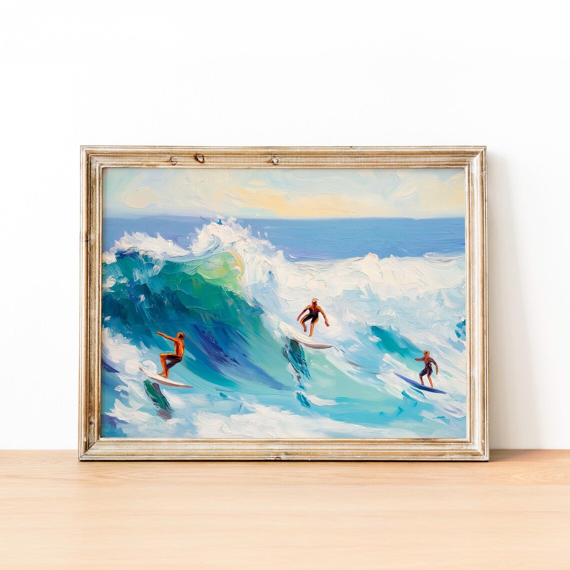 Surfers Riding Big Teal Wave Ocean Surfing Sports Action Poster - Image 3