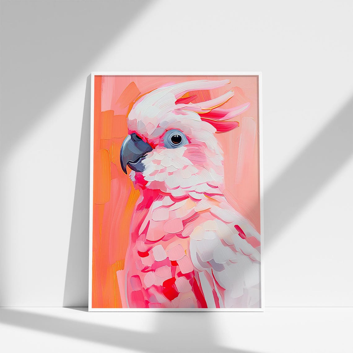 Pink Cockatoo Portrait Impasto Bird Painting Tropical Wall Art - Image 2