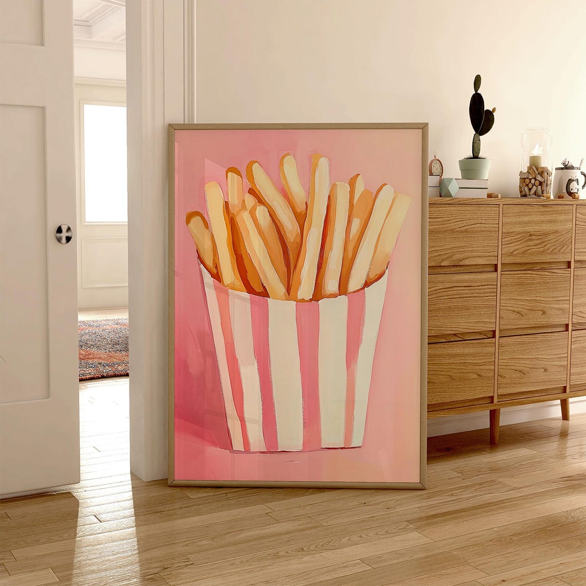 French Fries in a Pink Striped Cup on Pink Fun Kitchen Decor Poster - Image 6