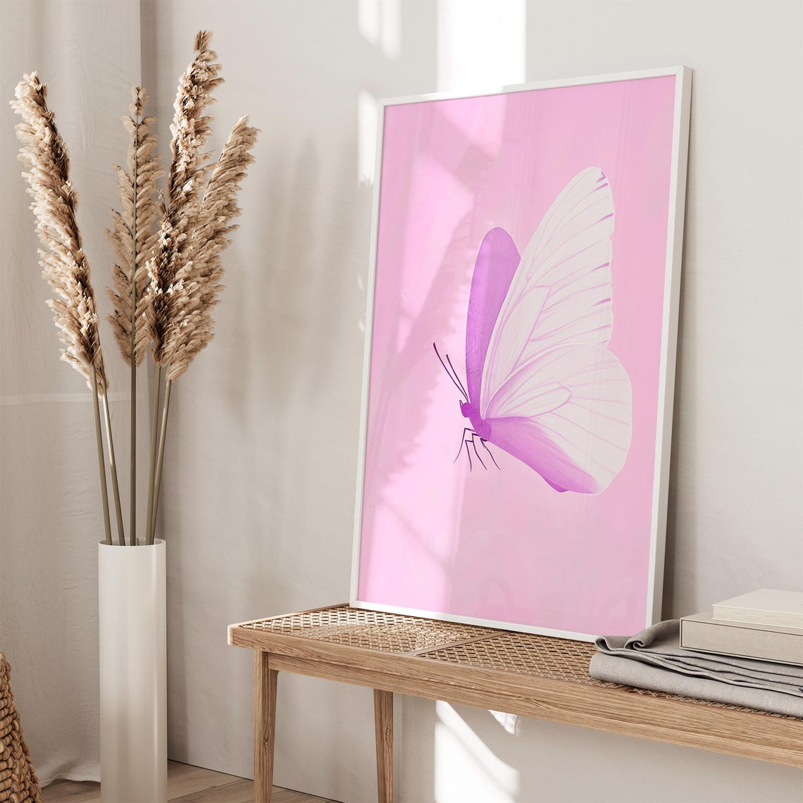 Delicate Pink and White Butterfly on Blush Pink Insect Poster - Image 3