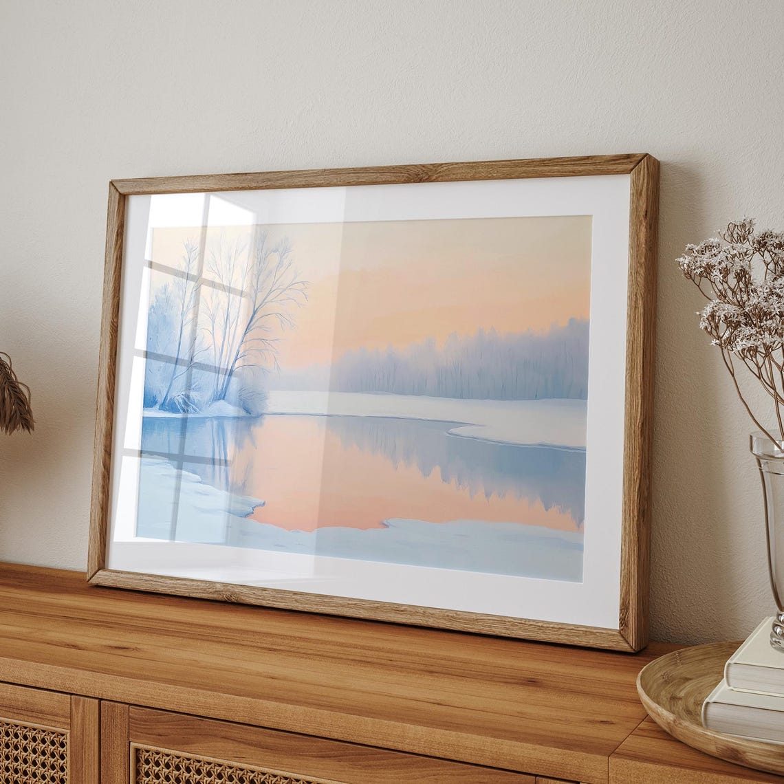 Frozen Lake At Dawn With Frost Covered Birch Trees Winter Poster - Image 3