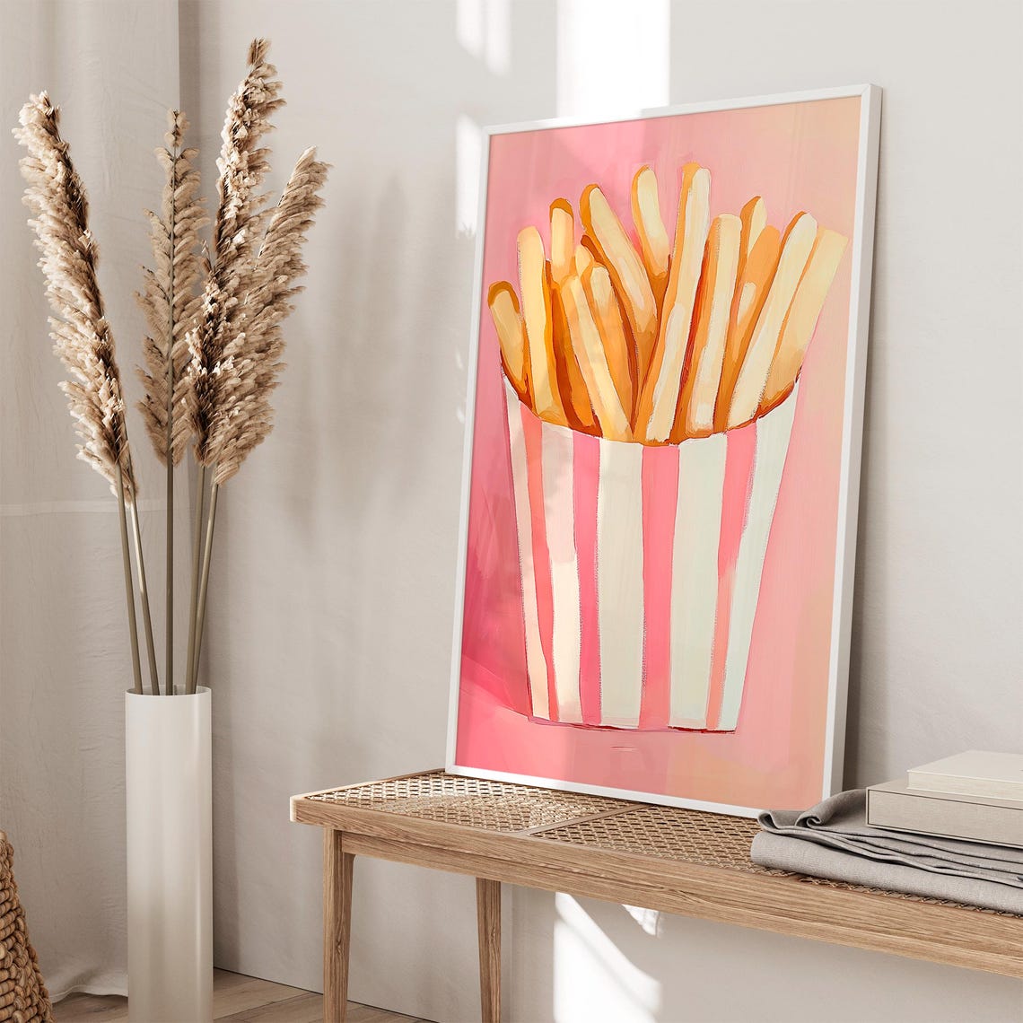 French Fries in a Pink Striped Cup on Pink Fun Kitchen Decor Poster - Image 3