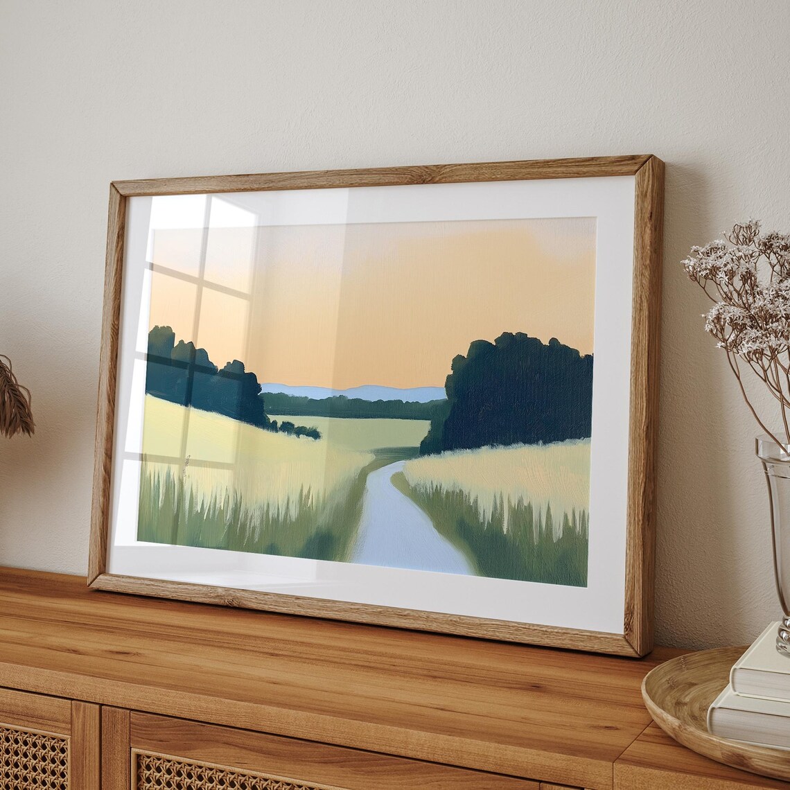 Country Dirt Road Through Golden Wheat Field At Sunset Poster - Image 3