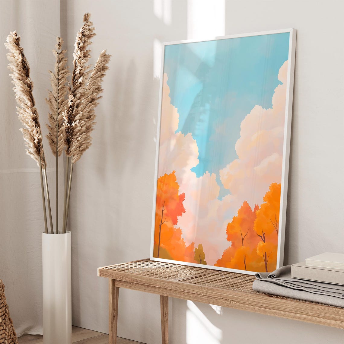 Orange Autumn Trees Under Big Billowing Clouds Fall Sky Poster - Image 3