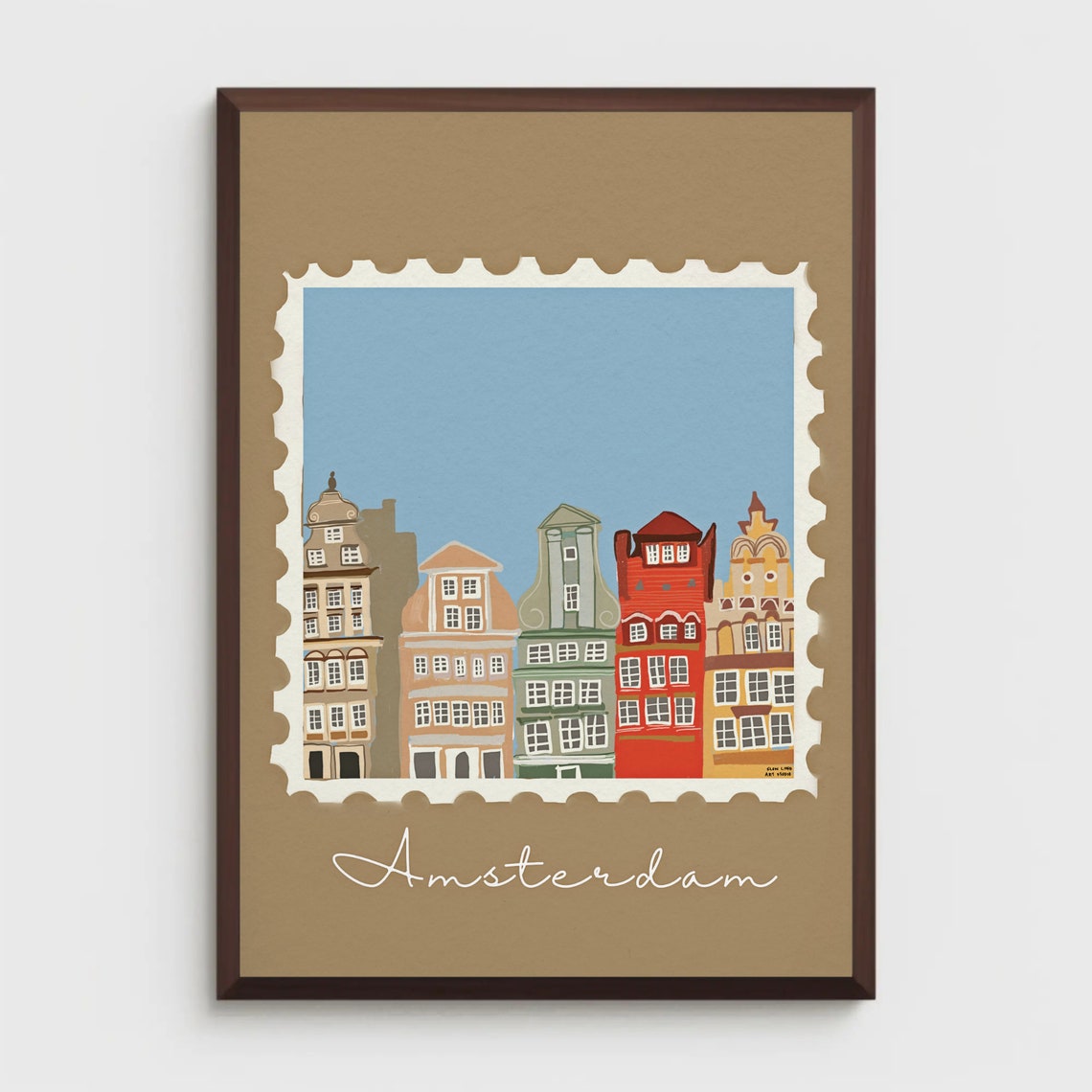 Amsterdam Canal Houses Postage Stamp Style Retro Travel Poster - Image 5