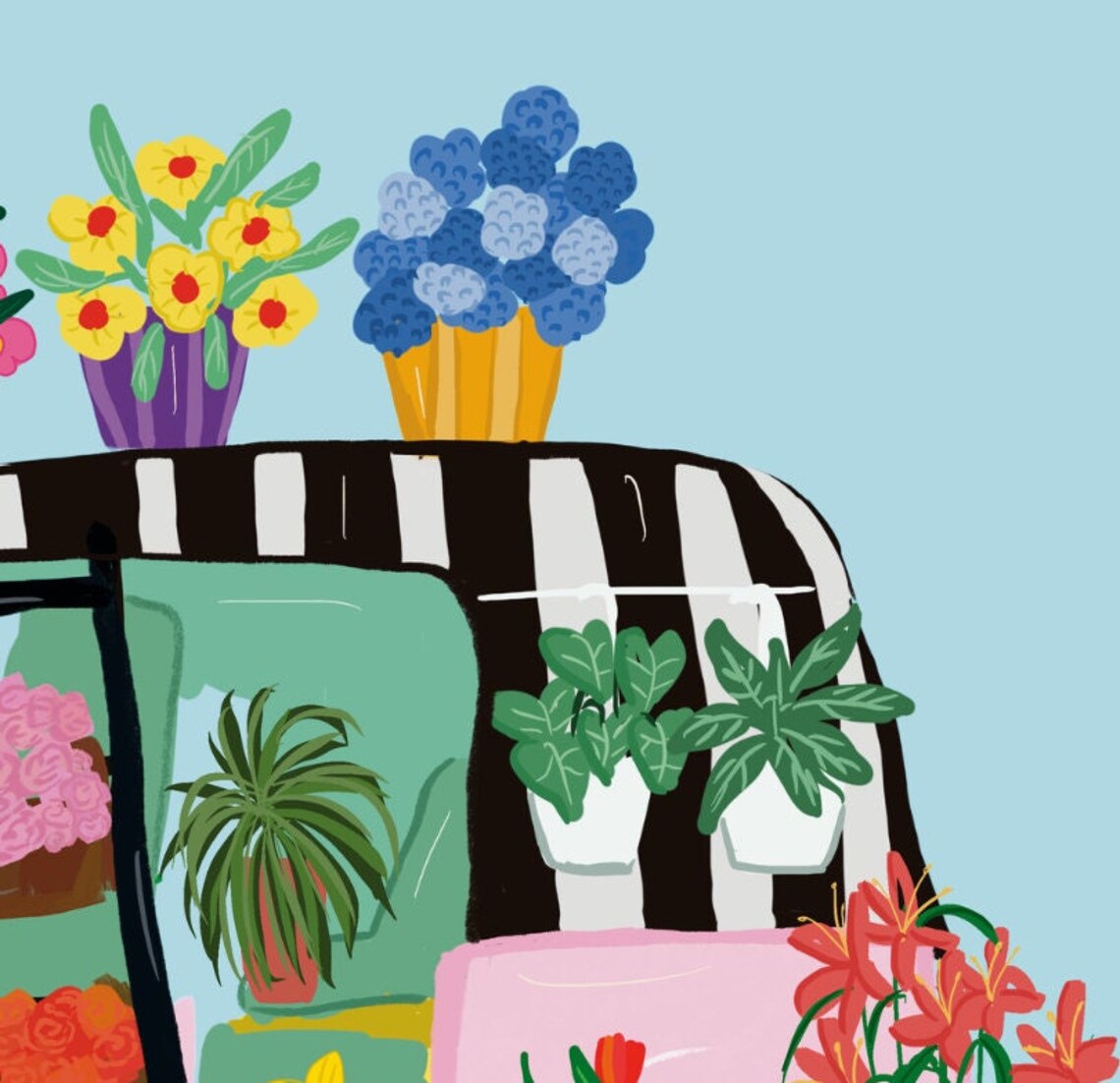 Blue Les Fleurs Flower Market Tulip Print Flower Market Poster Les Fleurs Print Whimsical Floral Prints Funky Art Print Tuk Tuk Print - Image 2