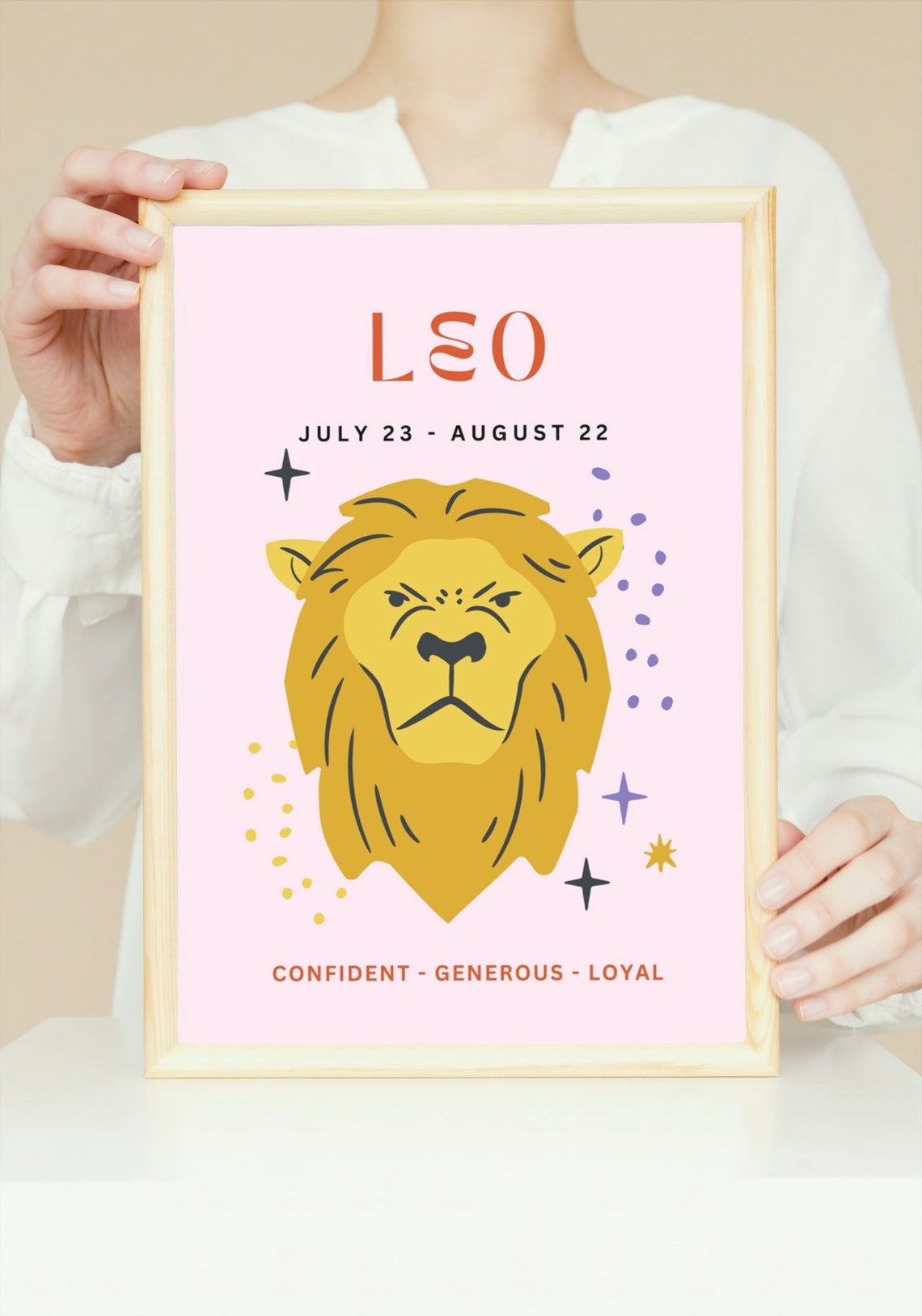 Leo Zodiac Lion Pink Horoscope Personality Birthday Gift Art Poster - Image 4