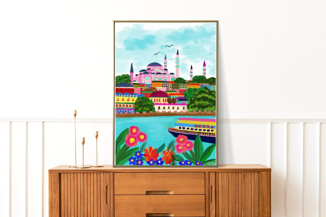 Istanbul Blue Mosque Pink Skyline Bosphorus Ferry Boat Art Print - Image 4
