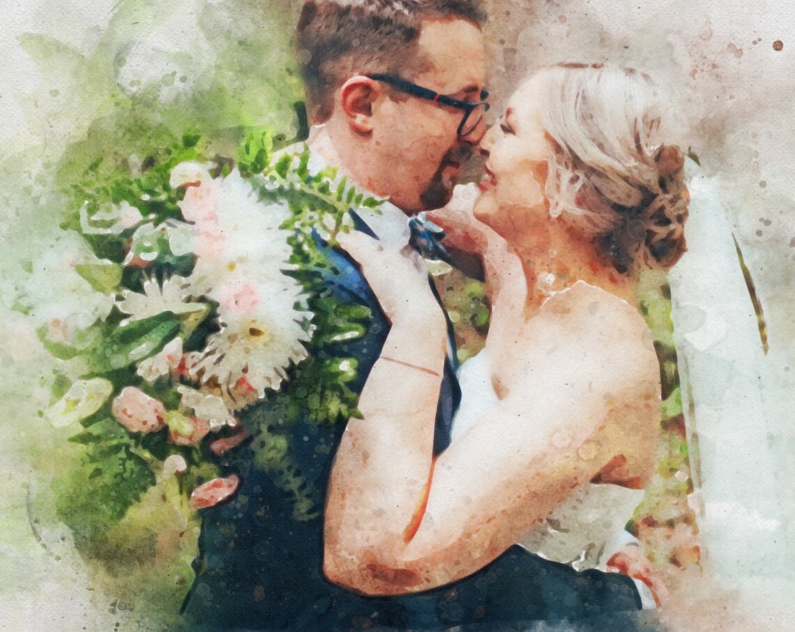 Custom Wedding Couple Portrait, Watercolor Art Print