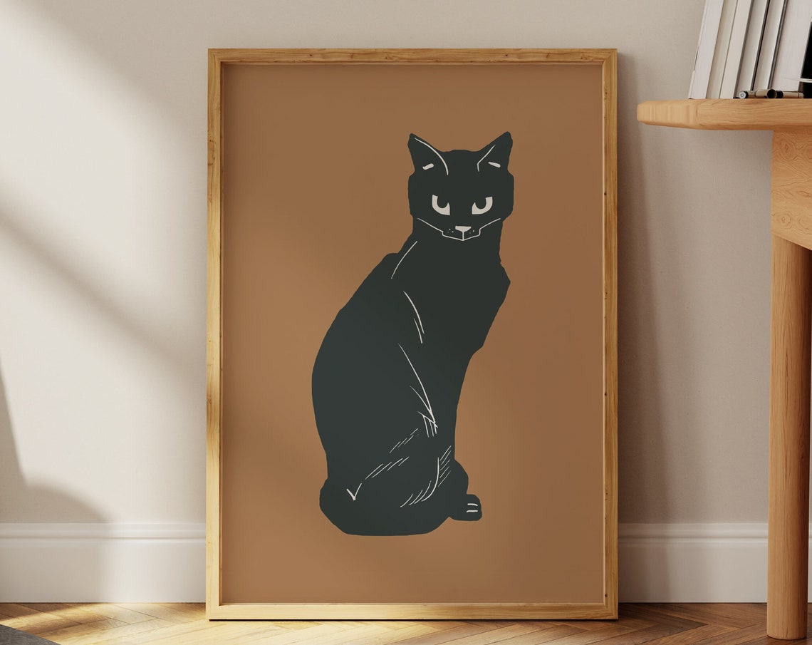 Black Cat Halloween Print Gothic Home Decor Neutral Spooky Wall Trendy Retro Dark Academia Prints