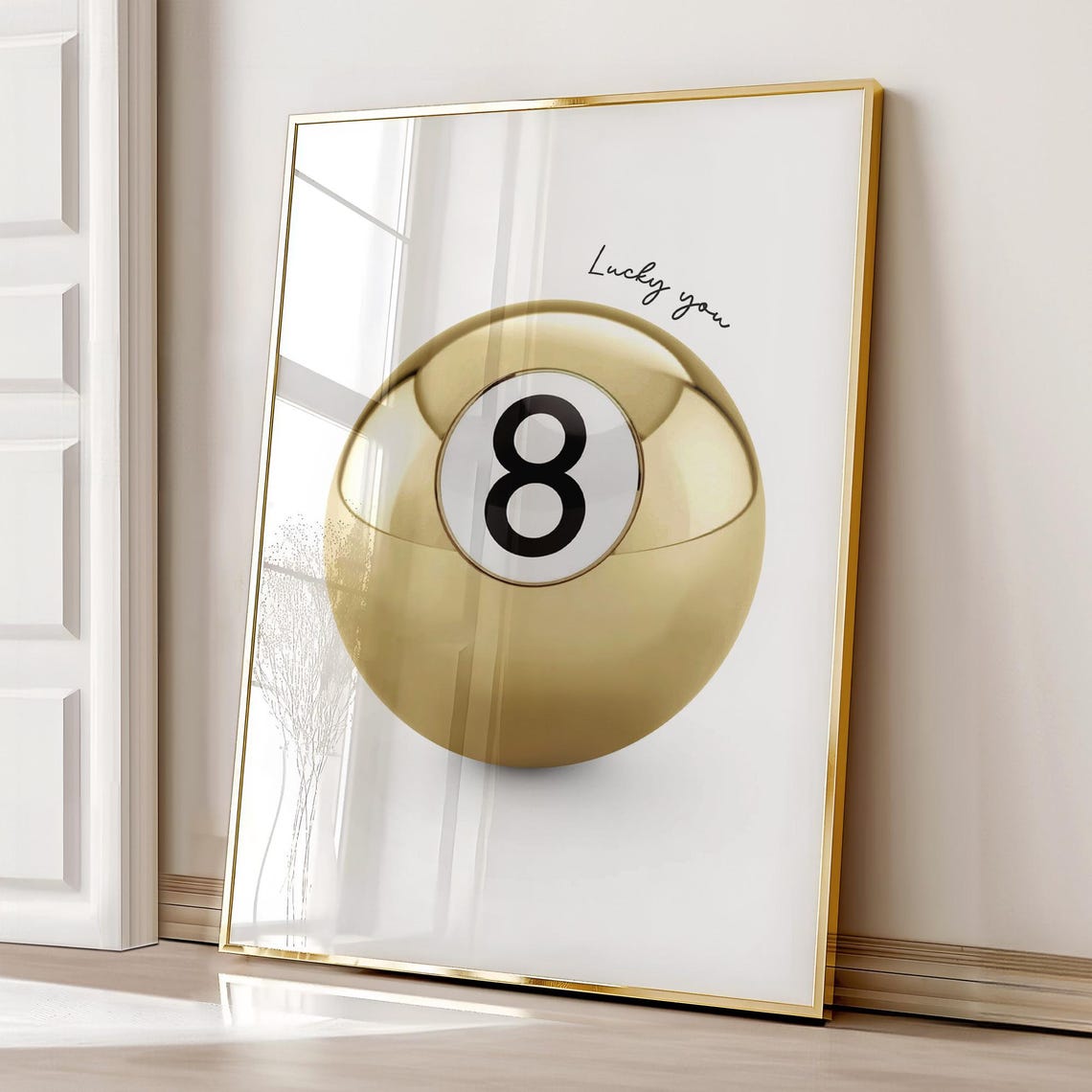 Lucky You Gold 8 Ball Pool Metallic Glam Retro Chic Style Poster