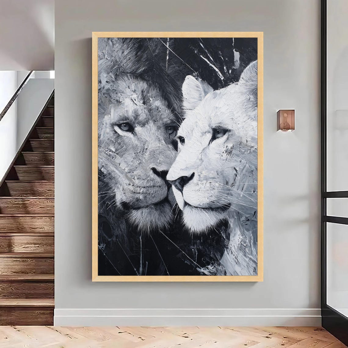Lion Pair Canvas Print Black And White Wildlife Art