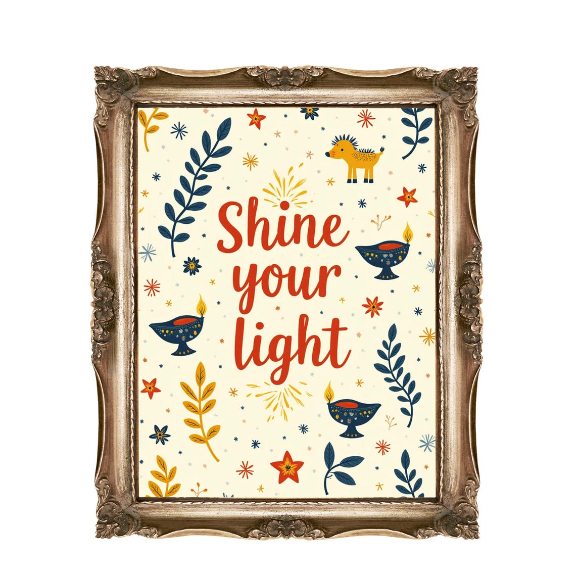 Shine Your Light Diwali Diyas Festive Elephant Quote Typography Poster