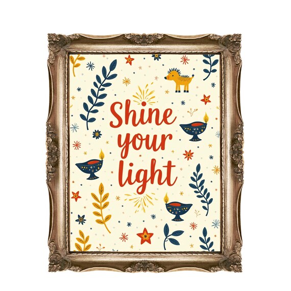Shine Your Light Diwali Diyas Festive Elephant Quote Typography Poster