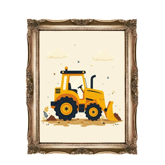 Yellow Bulldozer Front Loader Cute Construction Vehicle Wall Art