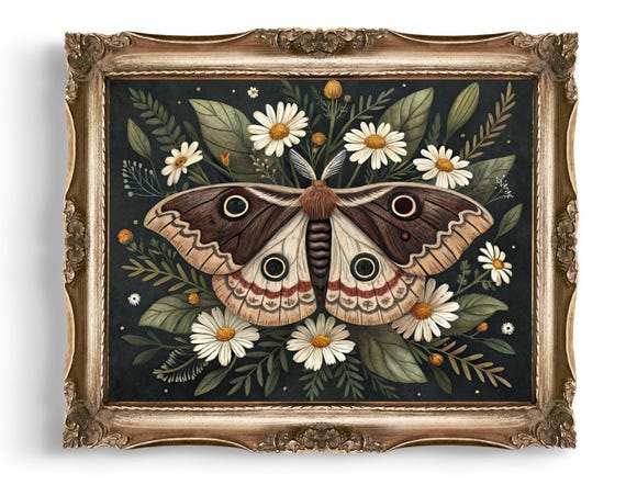 Moth Wall Art Floral Print Botanical Illustration Insect Home Decor Nature