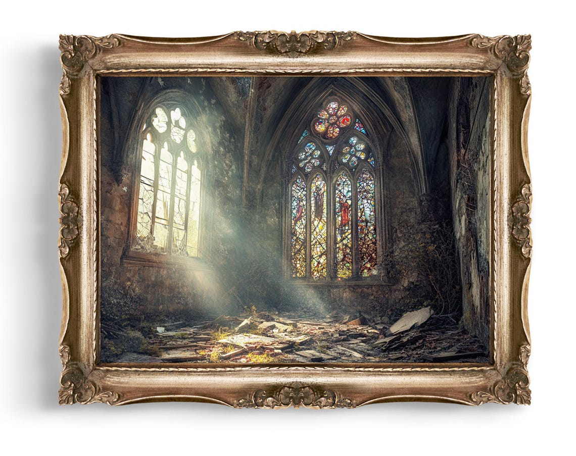 Abandoned Church Stained Glass Gothic Cathedral Decay Poster