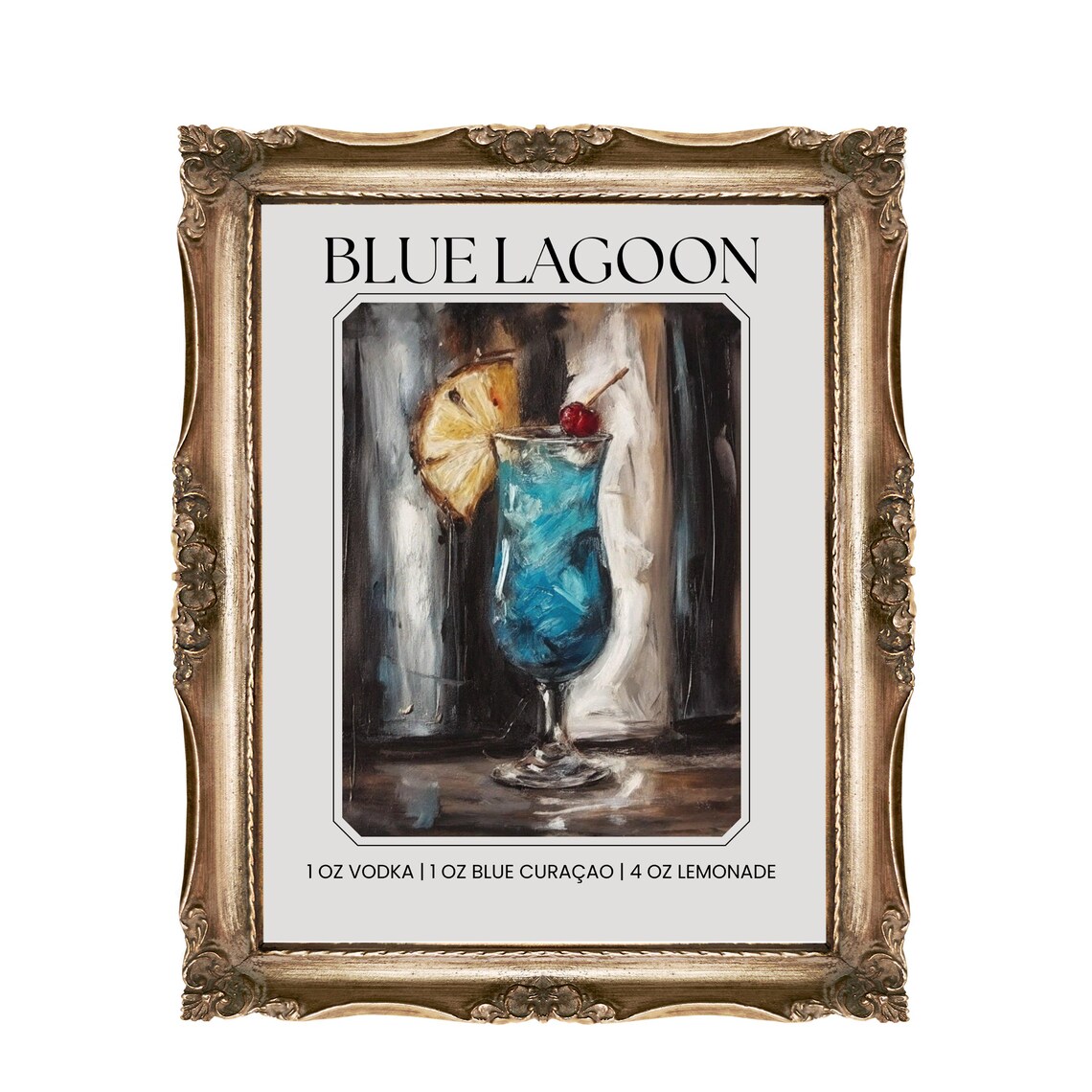 Blue Lagoon Cocktail Recipe Art Blue Curacao Bar Decor Poster