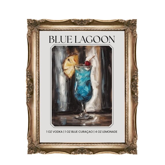 Blue Lagoon Cocktail Recipe Art Blue Curacao Bar Decor Poster
