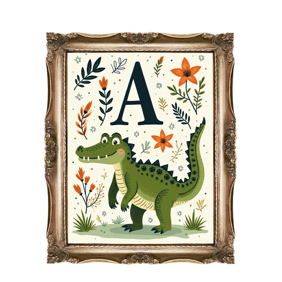 Alligator Wall Art Nursery Decor Alphabet A Print Kids Room Animal Illustration Playroom