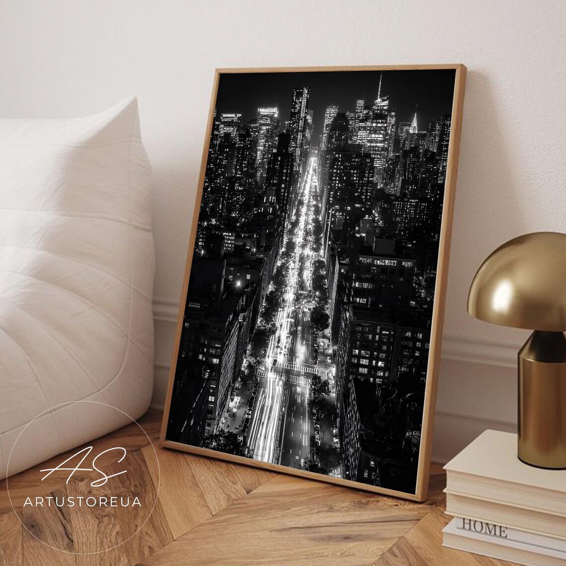 New York Black and White City Night Travel Poster