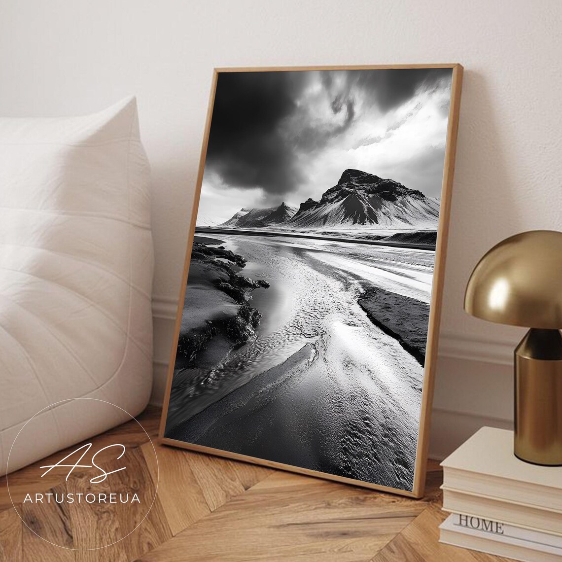 Iceland Landscape Black And White Poster Print