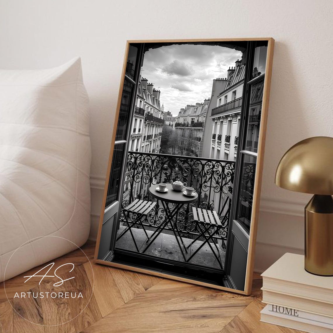 Paris Balcony View Black White Haussmann Buildings City Art Poster