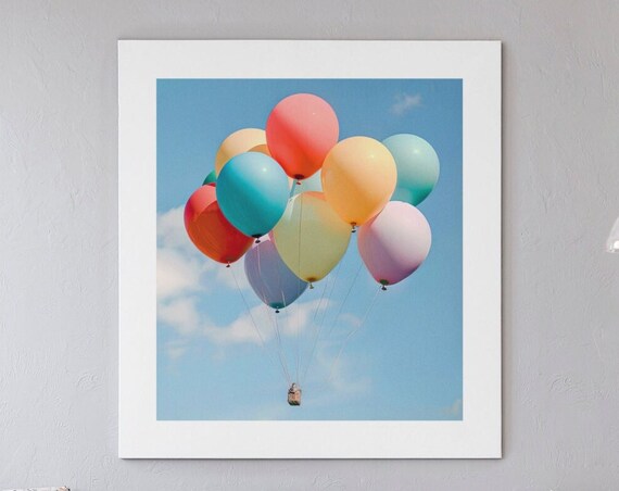 Colorful Pastel Balloons Floating in a Bright Blue Sky Poster
