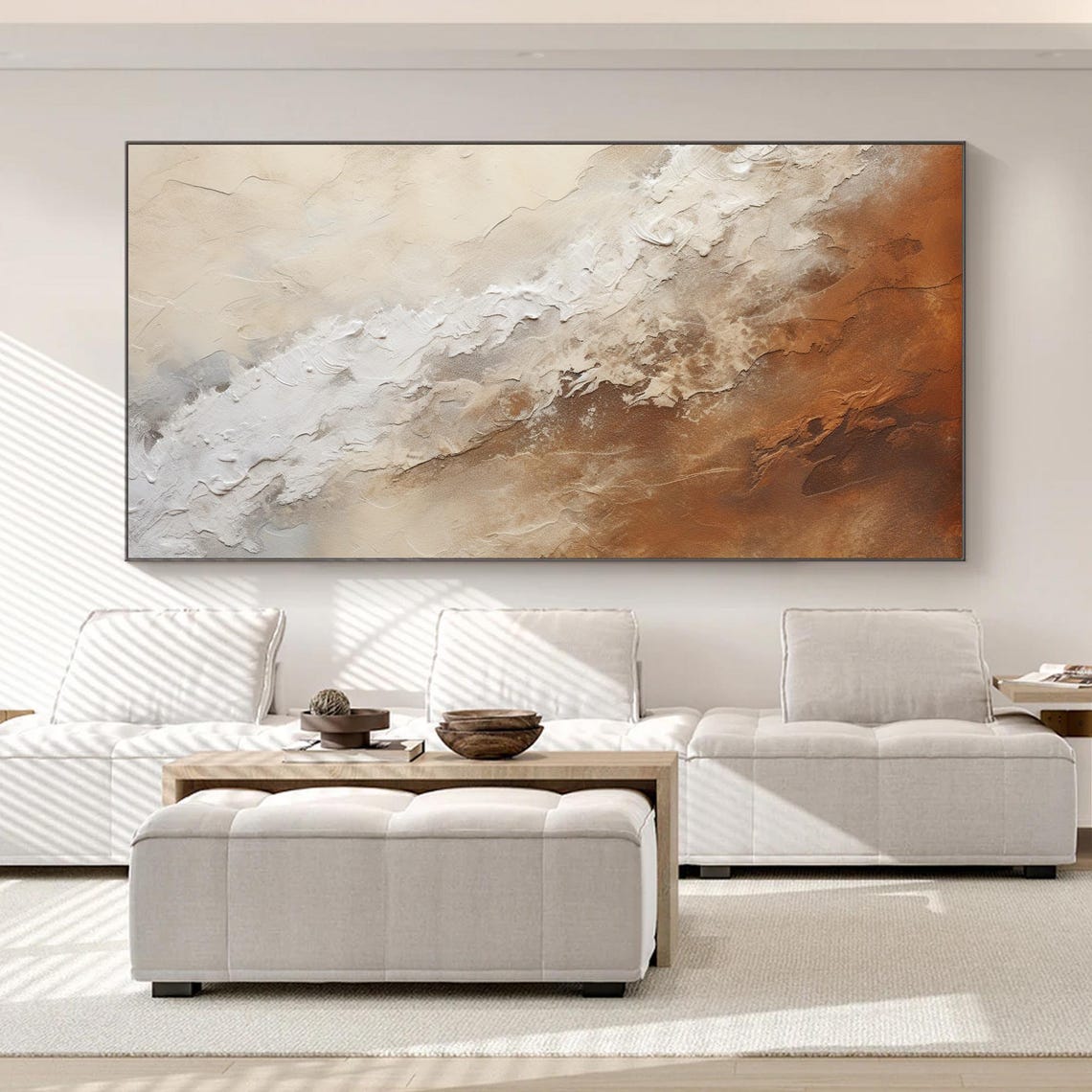 Warm Beige Brown Textured Wave Abstract Minimalist Neutral Wall Art - Image 4