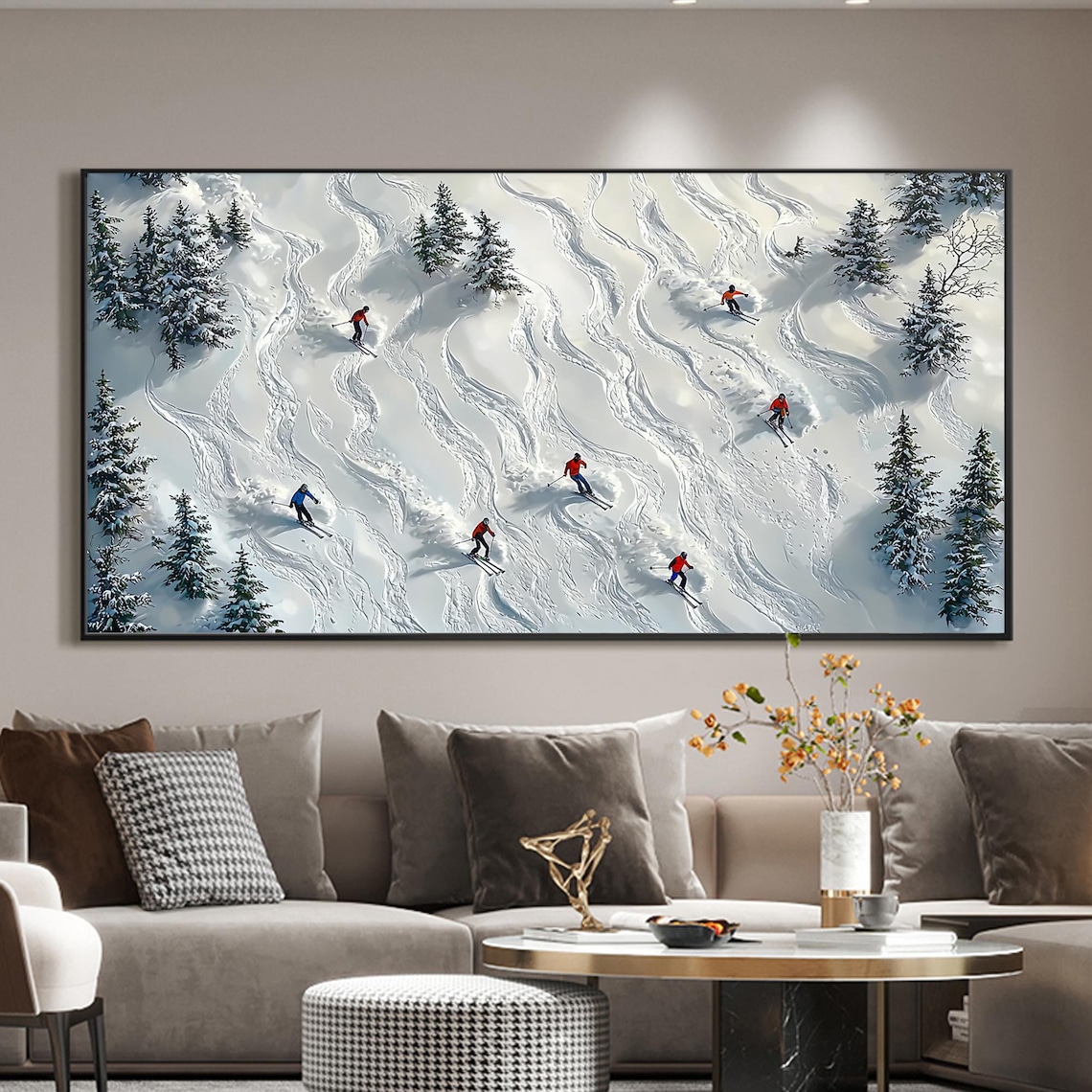 Abstract Skiing Winter Oil Painting Custom Art Print - Image 2