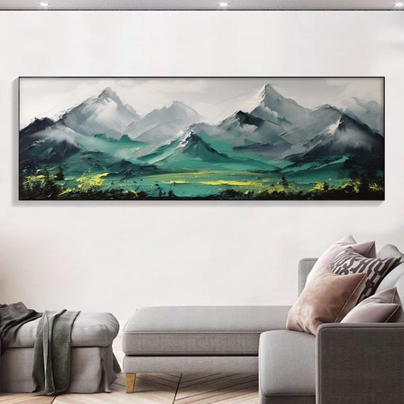 Large Original Green Mountain Oil Painting On Modern Abstract Landscape Painting Textured Wall Art Custom Living Room Wall Decor