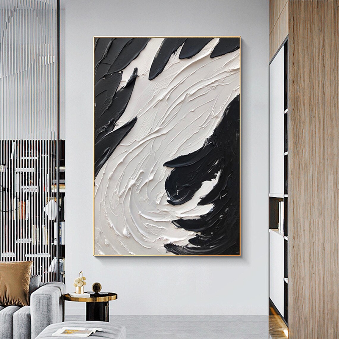 Black And White Swirl Abstract Textured Yin Yang Oil Painting Poster - Image 4