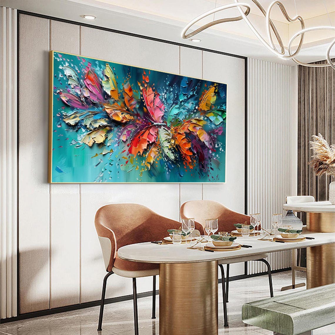 Colorful Butterfly Burst Textured Abstract On Teal Modern Wall Art - Image 4