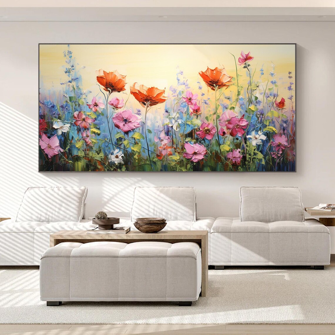 Wildflower Meadow Red Poppies Yellow Sky Abstract Oil Painting Poster - Image 4
