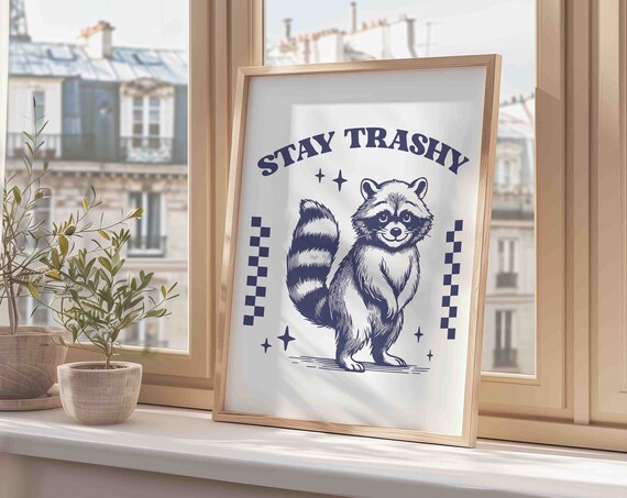 Retro Funny Animal Raccoon Print Vintage Farm Animals Home Decor Humor Trendy Quote Poster Wall Art