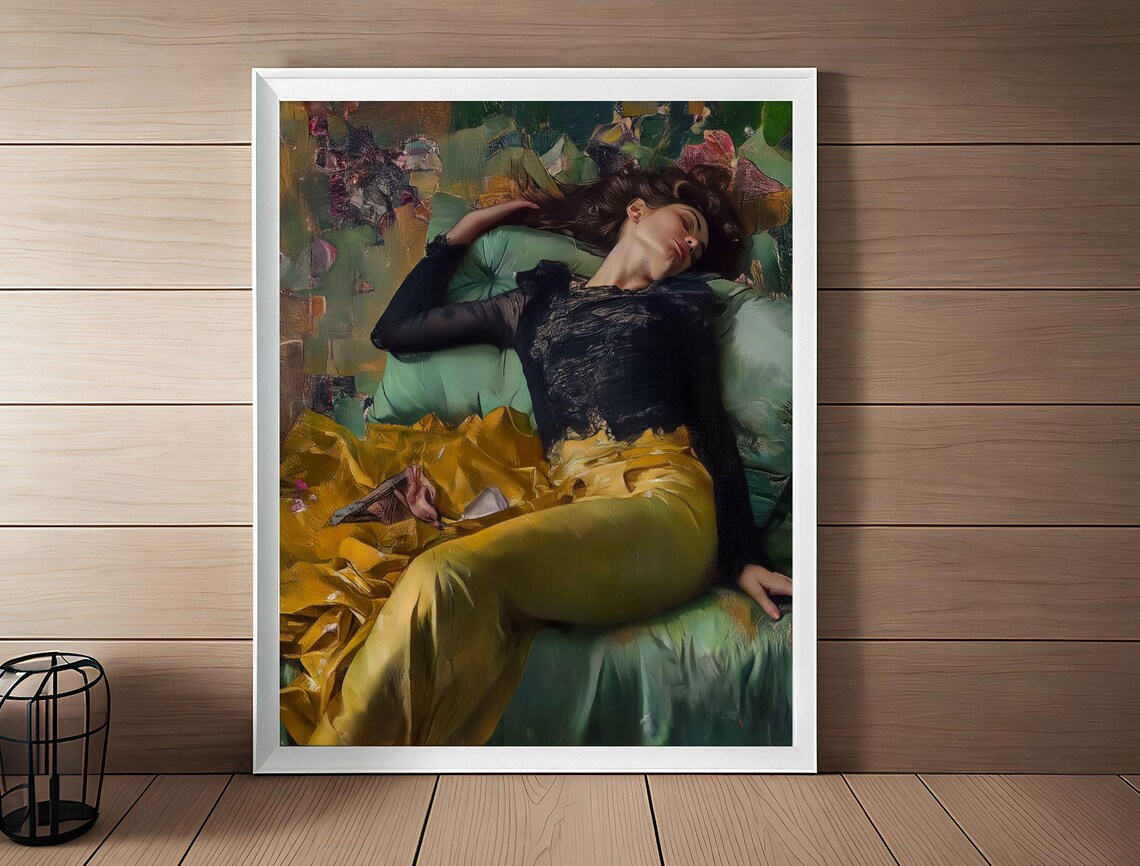 Decadent Young Woman Reclining Moody Vintage Portrait Oil Painting Poster - Image 7
