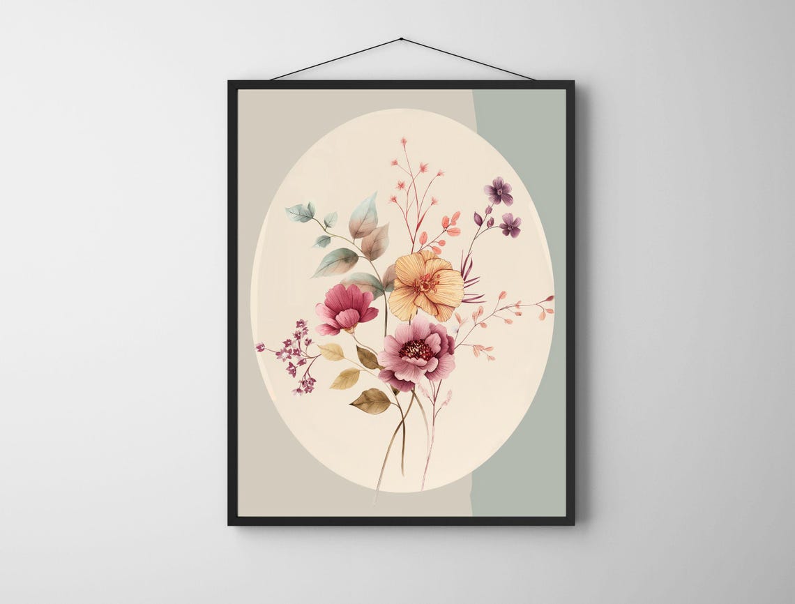 Watercolor Wildflower Bouquet Botanical Oval Sage Green Wall Art - Image 6