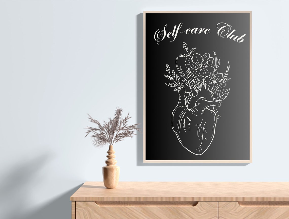 Self Care Club Floral Anatomical Heart Black Gothic Style Poster - Image 5