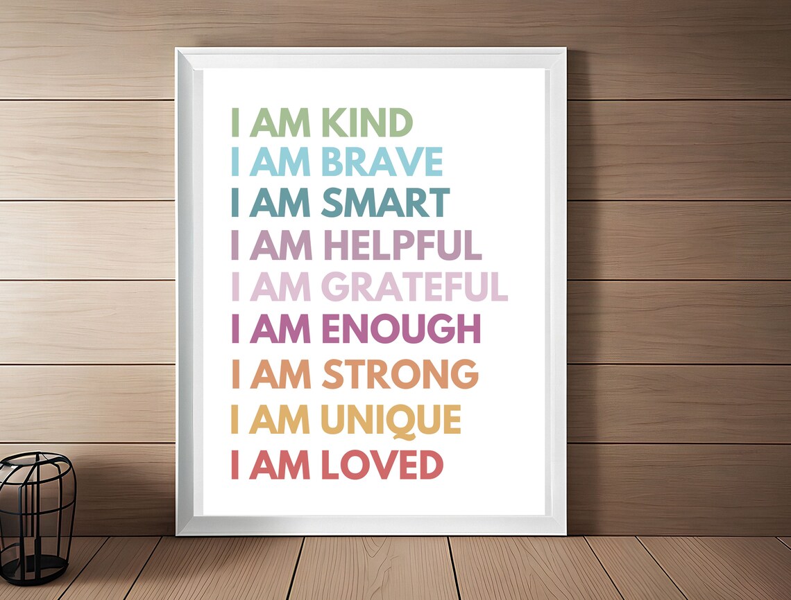 I Am Affirmations Rainbow Pastel Kids Bedroom Motivational Poster - Image 6