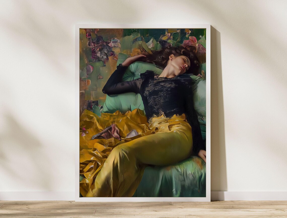 Decadent Young Woman Reclining Moody Vintage Portrait Oil Painting Poster - Image 8