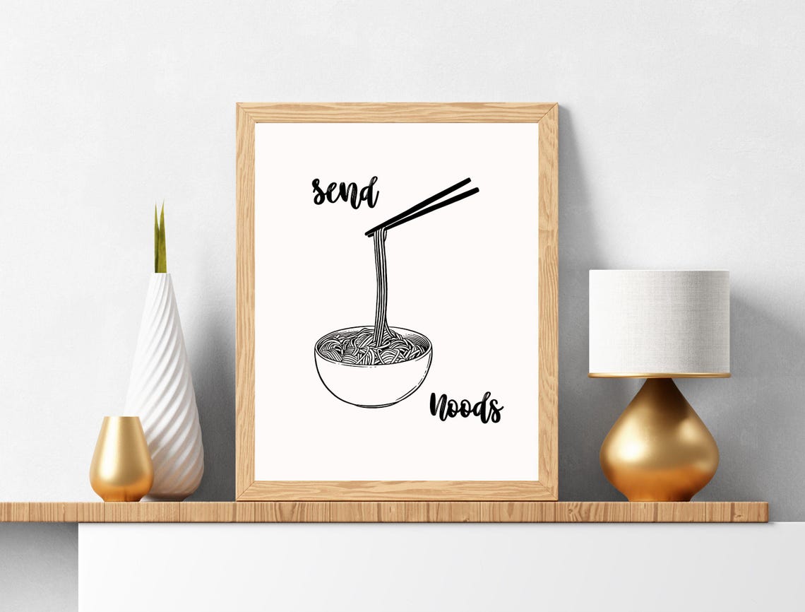 Send Noods Funny Ramen Noodle Bowl Line Art Minimalist Kitchen Poster - Image 7