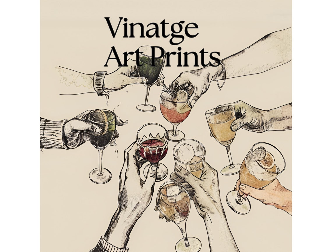 Cheers Toasting Wine Glasses Sketch Bar Cart Celebration Art Poster - Image 3