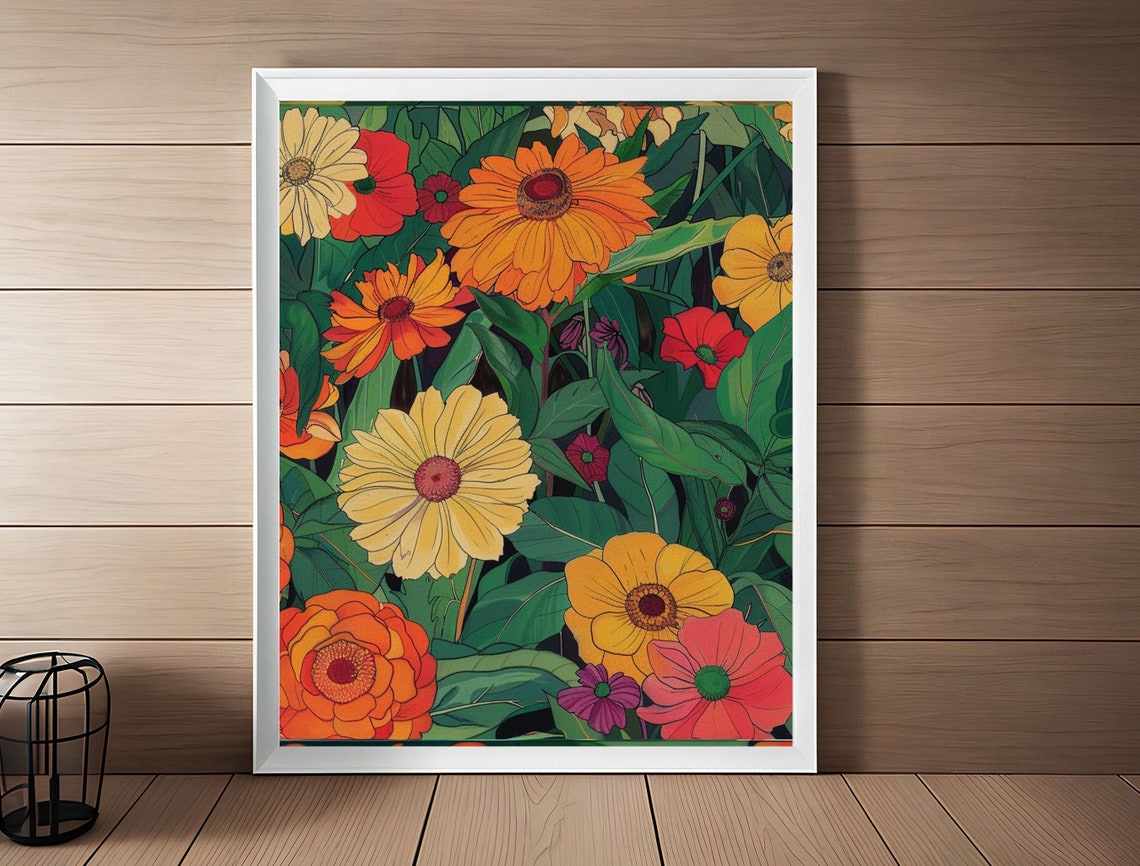 Bold Oversized Zinnia Flowers Modern Botanical Garden Poster - Image 2