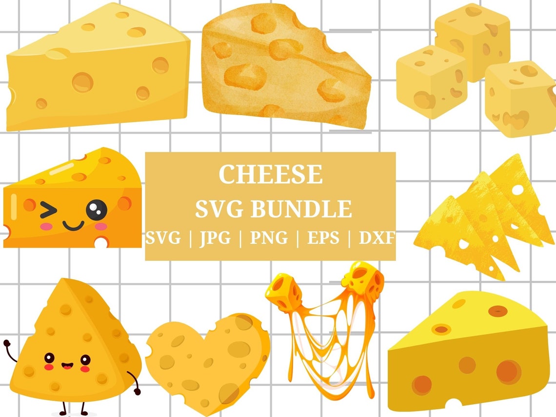 Cheese SVG Bundle Kawaii Swiss Cheese Clipart Digital Download Print