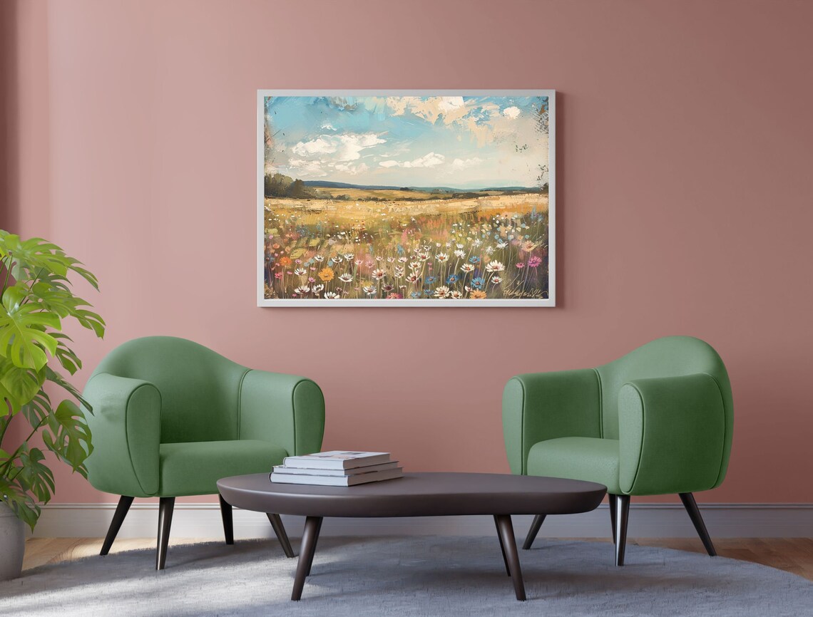 Wildflower Meadow Landscape Oil Painting Summer Field Signed Poster - Image 6